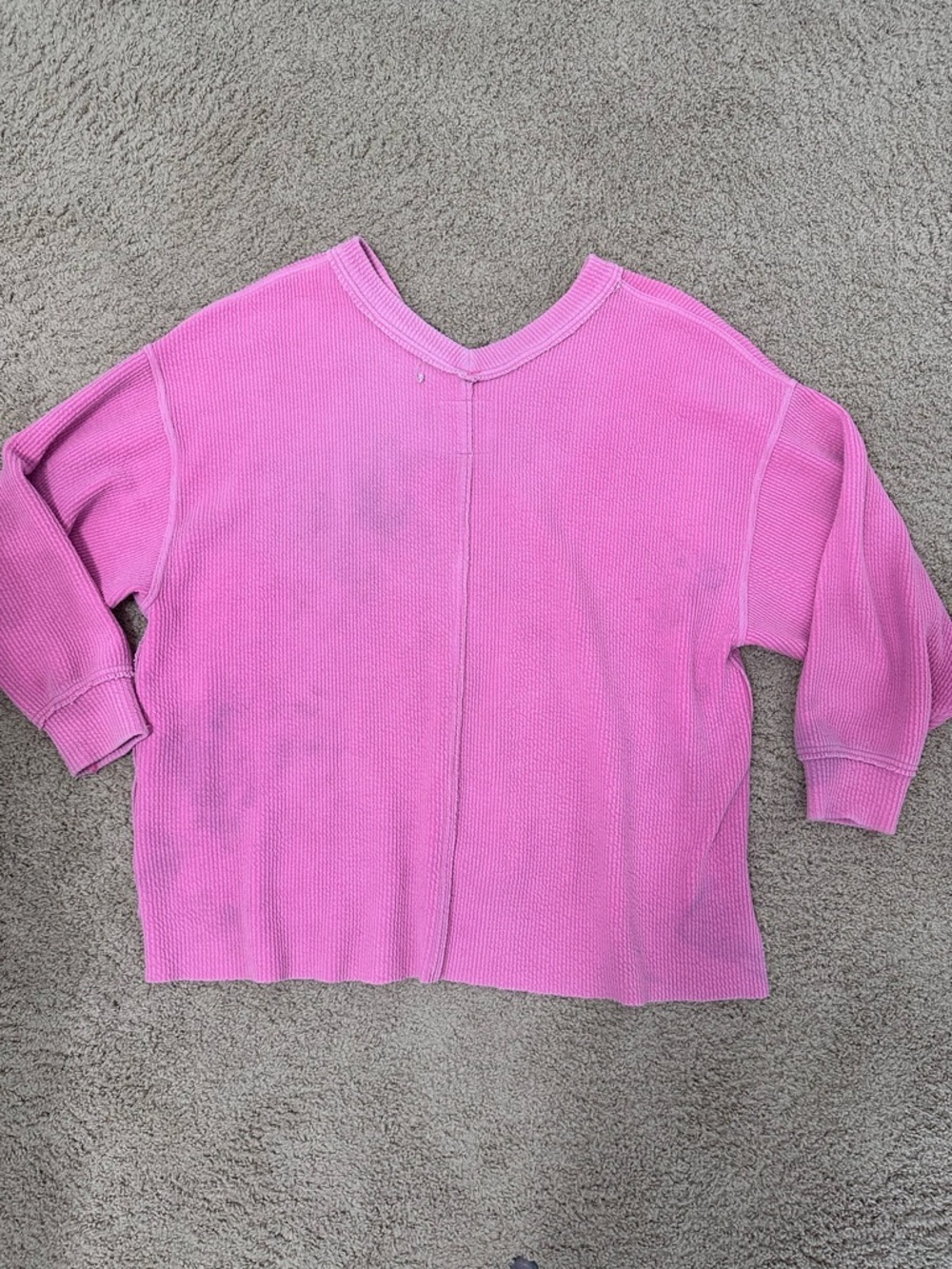 American Eagle Outfitters Pink Waffle-Knit V-Neck Layered Sweatshirt - Picture 2 of 4